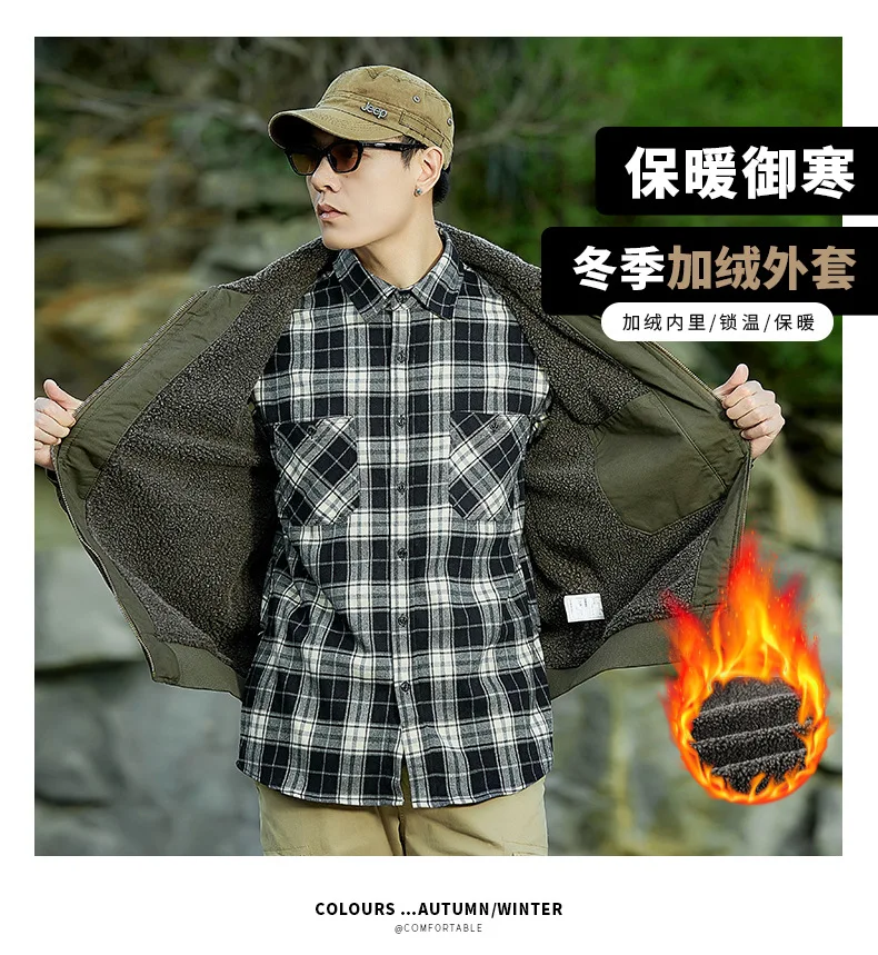 Autumn Winter Fleece Washed Jacket Men's Thick Warm Casual Outerwear