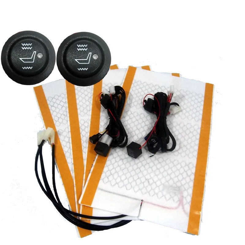 4pcs,12V carbon fiber car seat heater kits with round switch, heated heating cushion Seat Pads Winter Warmer Seat Covers Heater