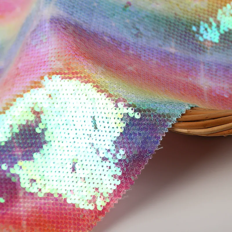 Rainbow Gradient Sequin Embroidered Fabric Colorful Stage Costume Decorative Fish Scale Pattern for Creative Costuming