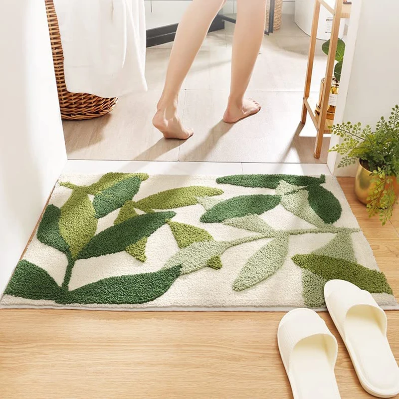 50x80cm Leaf Bath Cushion Bathroom Rug Anti-slip Soft Ultrafine Fiber Water Absorbing Machine Washable Floor Mat Bath Tub Carpet