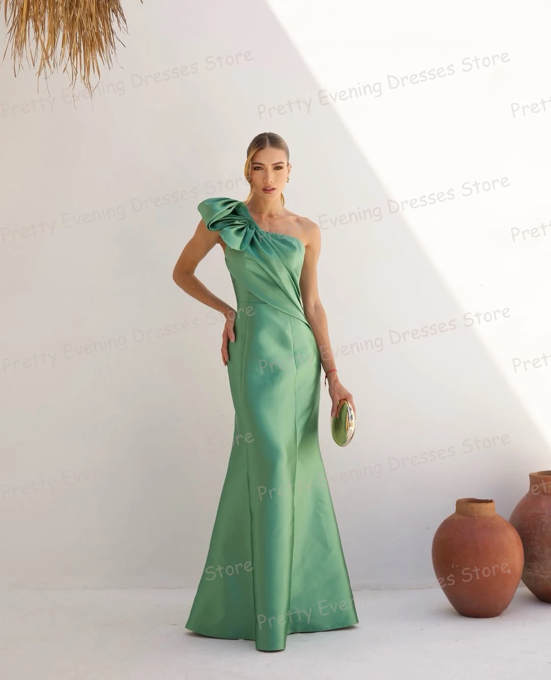 فساتين سهرة بسيطة بكتف واحد حورية البحر للنساء فساتين حفلات مكشكشة مخصصة بأربطة موضة حفلة فيستدوس دي نوفيا 2026 #1