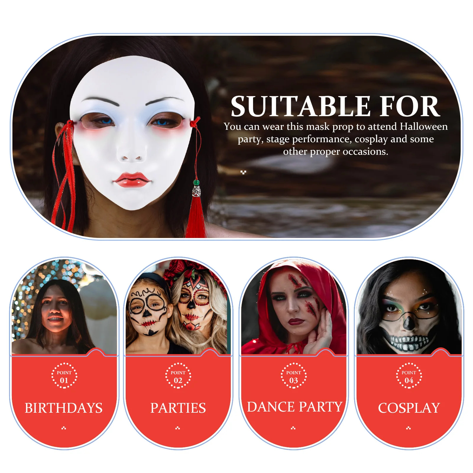 

Beauty Mask Masquerade Prop Halloween Masks Plastic Accessories Unique Design Full Face Chinese Style Cosplay Party Favor