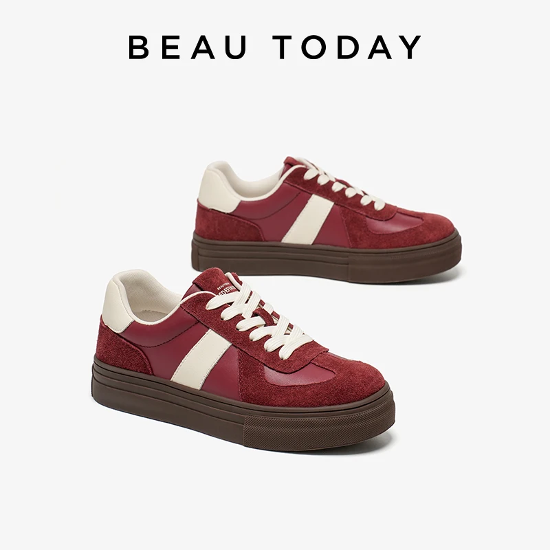 BEAUTODAY Trainning Sneakers Women Cow Suede Leather Lace-up Patchwork Thick Sole Ladies Vulcanize Shoes Handmade 29918