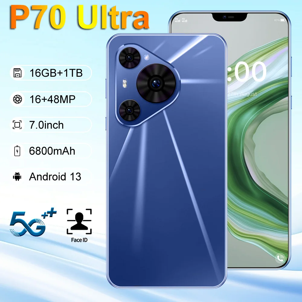 

New 2025 HOT P70 Ultra 7.0Inch HD Global Edition Original Smart Dual Card Facial Recognition Function 6800Mah Battery