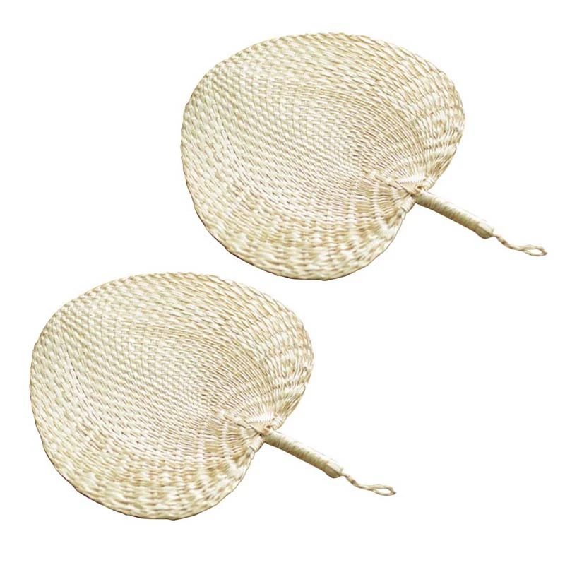 

2X Cool Baby Mosquito Repellent Fan Summer Manual Straw Hand Fans Palm Leaf