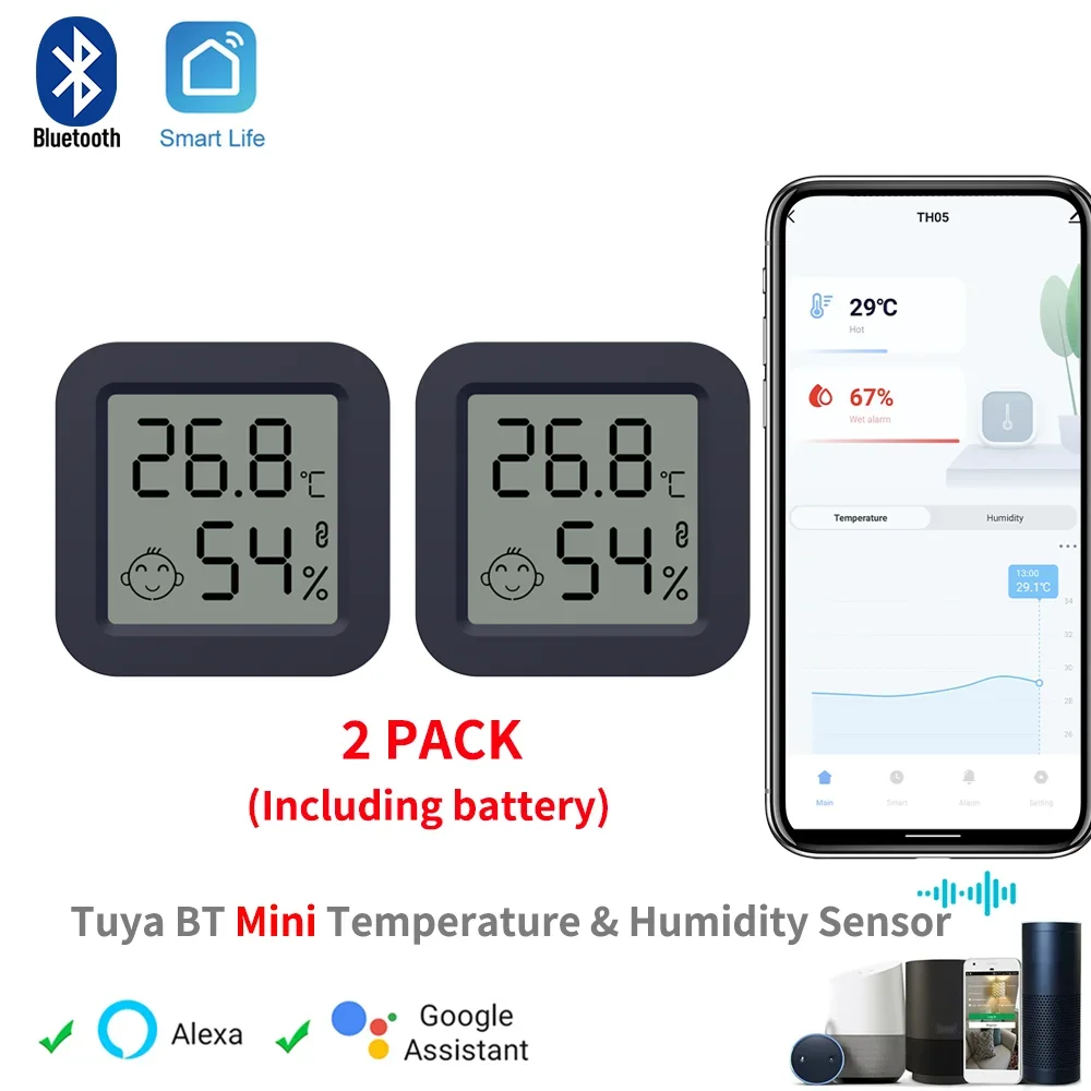 Tuya Mini Bluetooth Temperature Humidity Sensor Mini LCD Screen Smart APP Remote Voice Control Google Thermometer Hygrometer