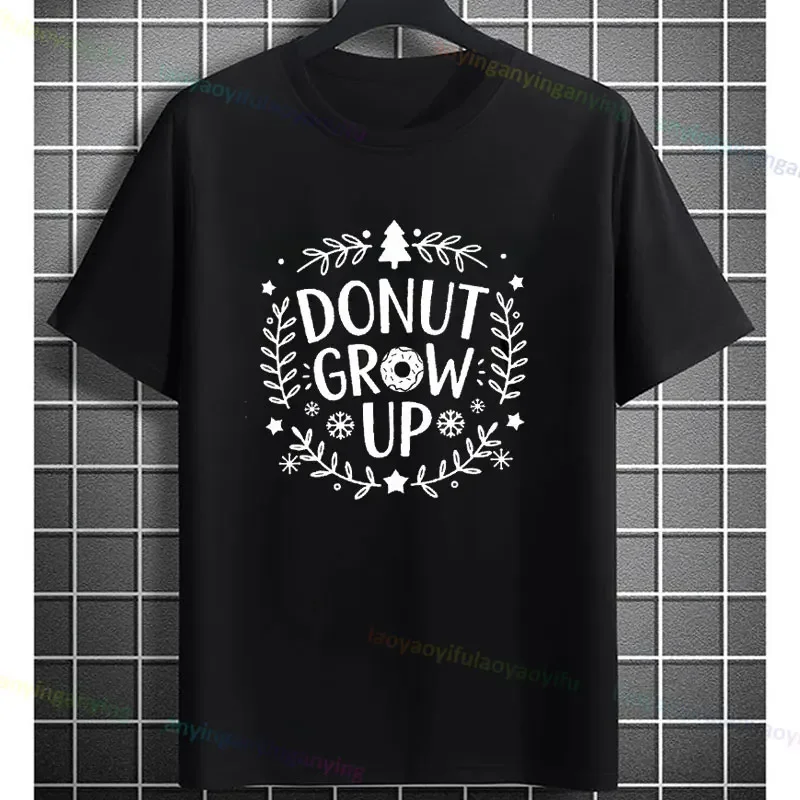 Men's 'Don't Grow Up' Christmas Donut T-shirt Slogan Graphic Design Tee Casual Short-sleev Crew Neck Tshirt Outdoor Clothing