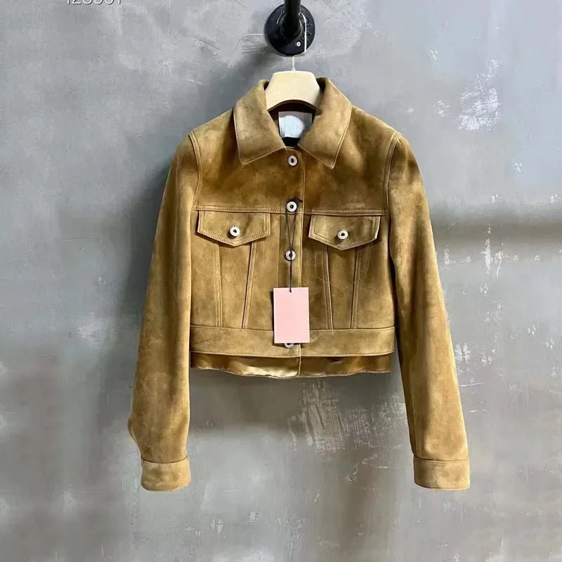 

Women Coat Spring 2024 New Brand Imported Mixed Sheep Wool Real Leather Jacket Turn-Down Collar Fashion Goes With Everything