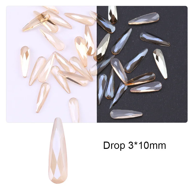 3*10mm 30Colors Droplet shape Boutique Flat bottom nail art rhinestones Glass crystal 3D nail decoration wholesale 100/500pcs