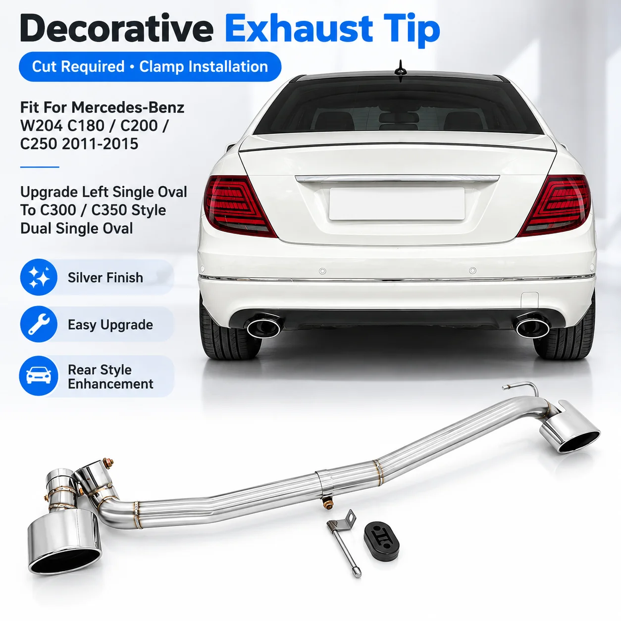 Dual Car Exhaust Tip For 2011-2015 Benz W204 C200 C180 C250 Upgrade C350 Style Stainless Steel Muffler Tip Tailpipe Tuning