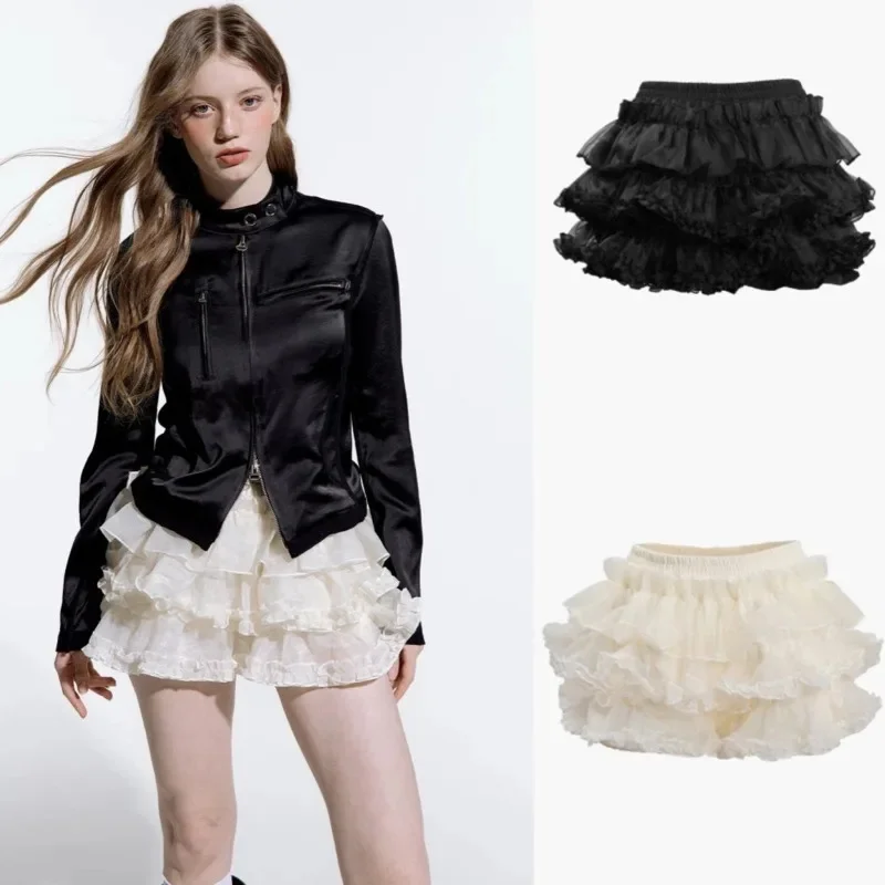 

Korea Lace Cake Dresses Y2K Blogger Recommends Rough Neck Kawaii Layered Sweet Girl Mushroom Edge A-line Short Half Skirt New