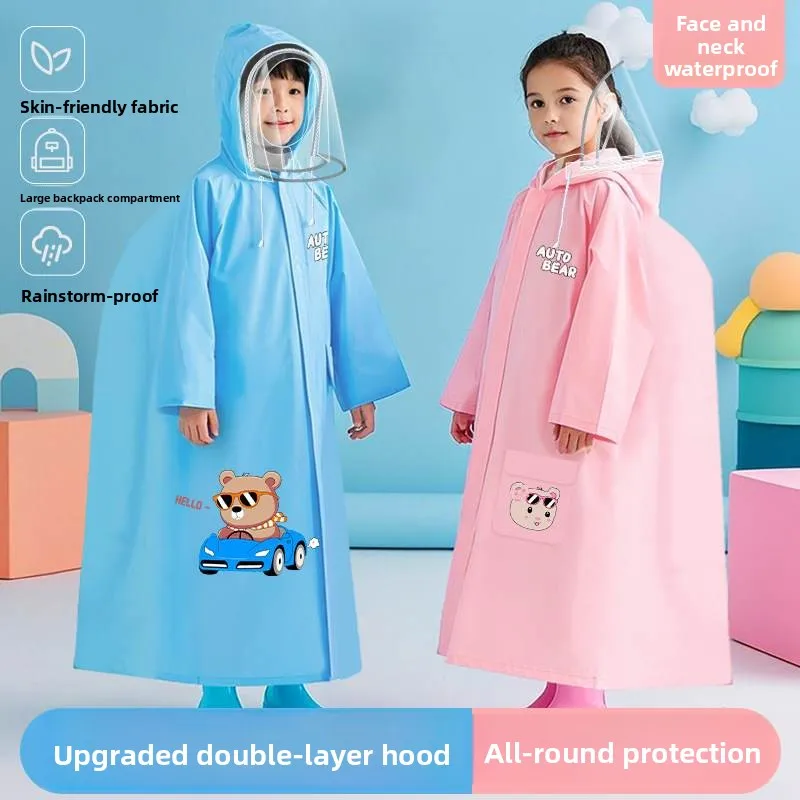 

Children's Raincoat Full Body School Bag Position Portable Long Version Waterproof Rainwear for Boys And Girls Going to School