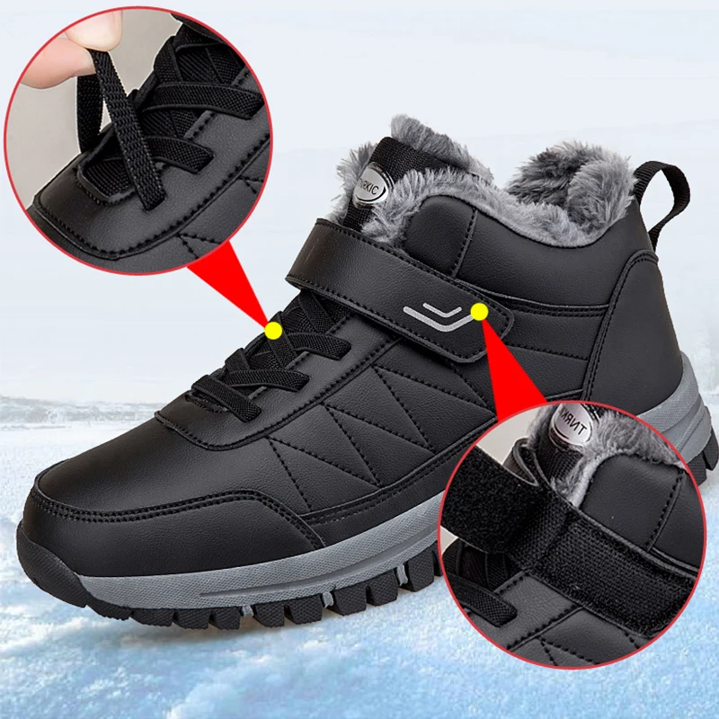 Winter Women Men\'s Boots Waterproof Leather Boot Man Plush Warm Sneakers Man Outdoor Ankle Snow Boots Casual Shoes Big Size 2023