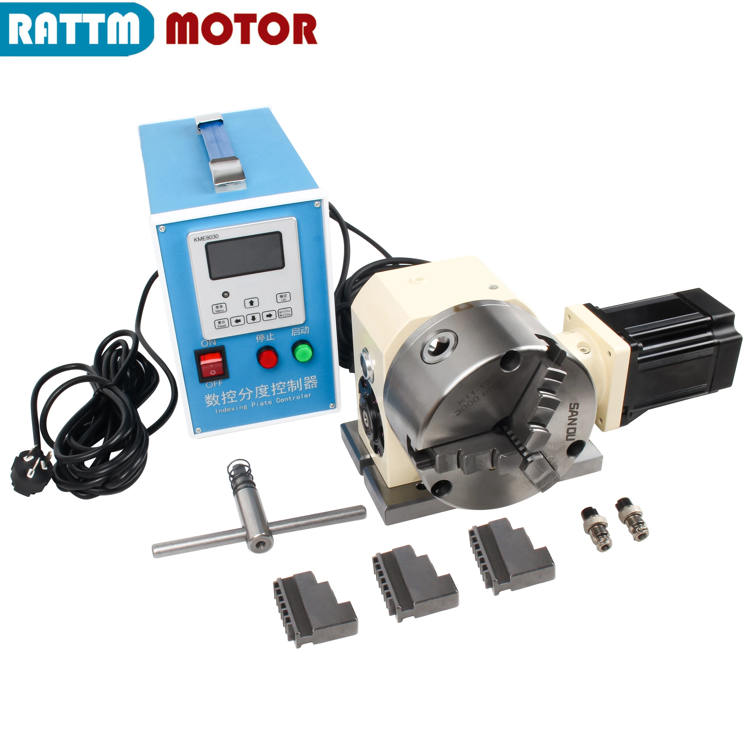 

4-я ось с ЧПУ Разделительная головка Ось А Поворотная ось Для металлического роликового кулачкового редуктора 15:1 + патрон K11-130 мм + серводвигатель переменного тока 750 Вт