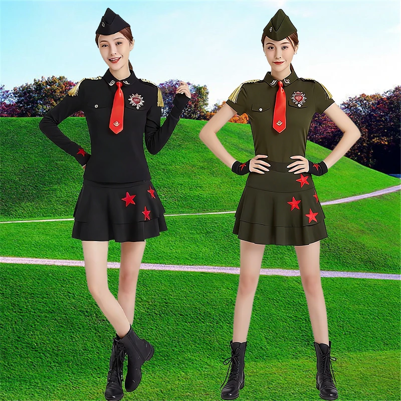 women's-square-dance-costume-short-skirt-stage-performance-outfit-new-2026-sailor-dance-ensemble-customizable-slim-fit-cotton