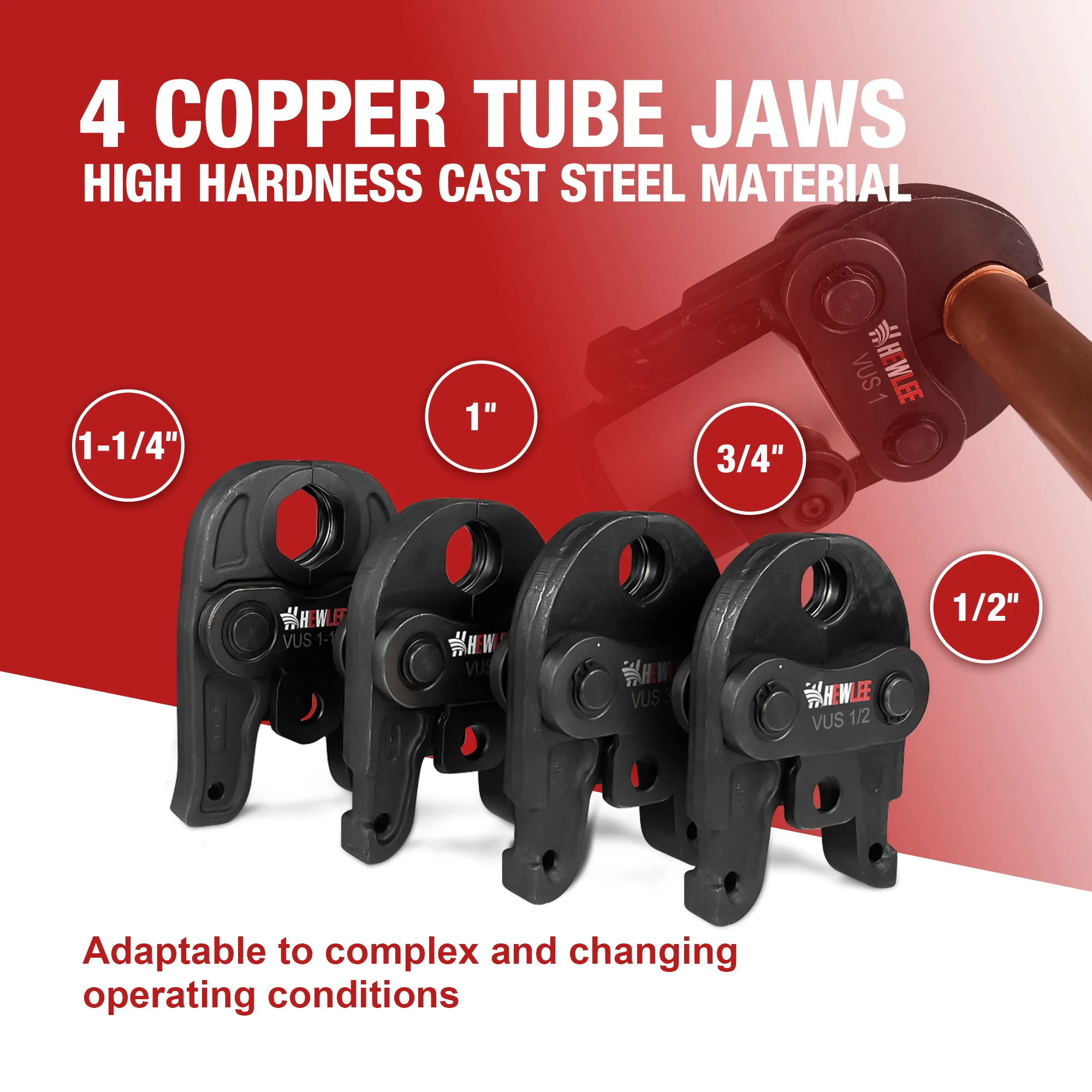 Pro Press Kupfer-Crimper Propress-Werkzeug mit 4 Backen 1/2", 3/4", 1", 1-1/4", batteriebetriebenes Crimpwerkzeug 42 kN für US-Standard-Cop