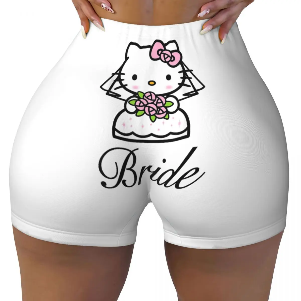 

Women Yoga Shorts Hello Kitty Bride High Waist Shorts Running Leggings