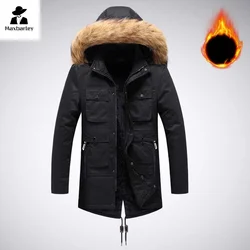 Winter Hooded Jacket Men's High Quality Velvet Lined Large Fur Collar Windproof Warm Parka Men Retro Snow Clothes Thickened Coat