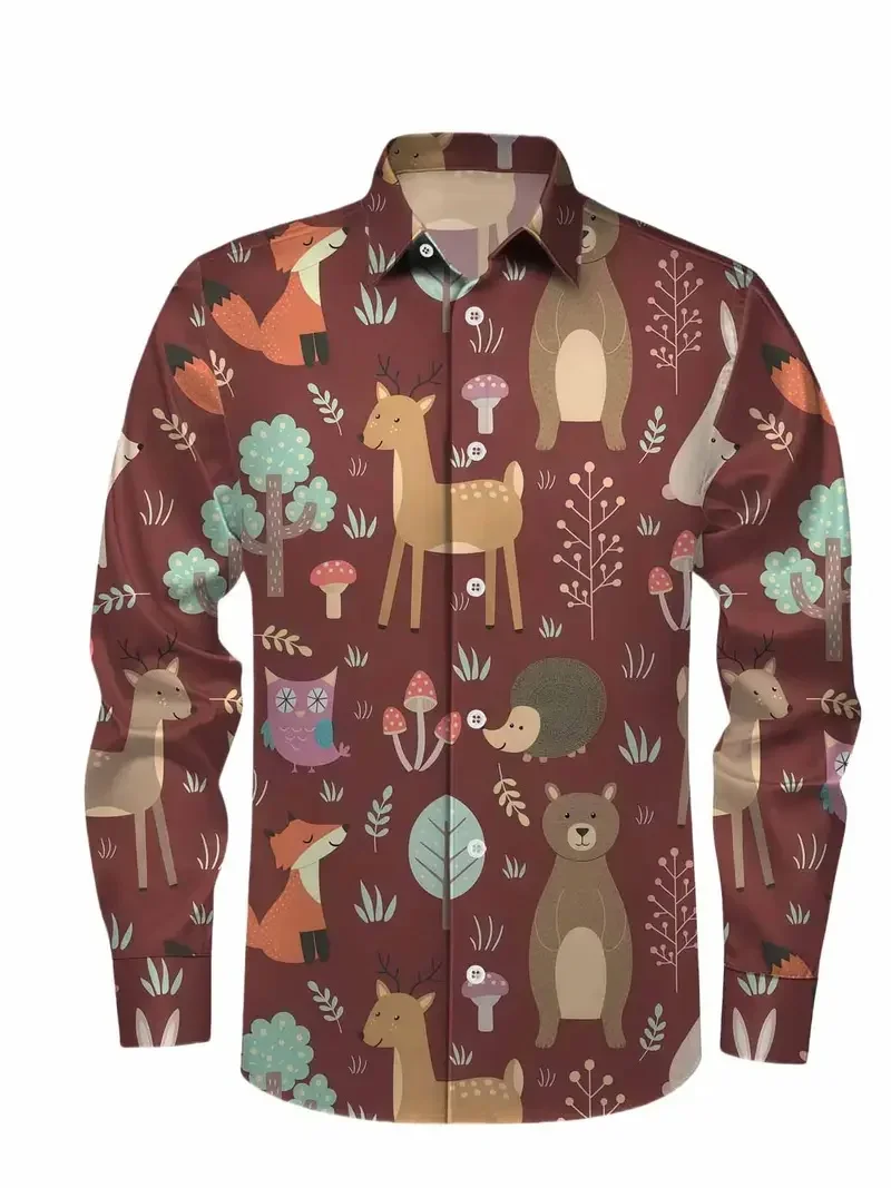 2026 يبتسم عيد الميلاد ثلاثية الأبعاد هدية الكرتون طباعة جديد قميص طويل الأكمام حفلة علوية السنة الجديدة عيد الميلاد قميص طوق زر حتى قميص