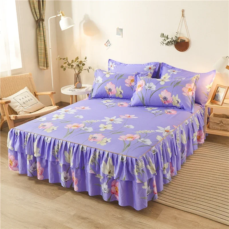 Lace Bed Sheet Skirt постельное белье Floral Printed Bed Cover Single/Queen/King Size Bedspread on the Bed (No Pillowcase