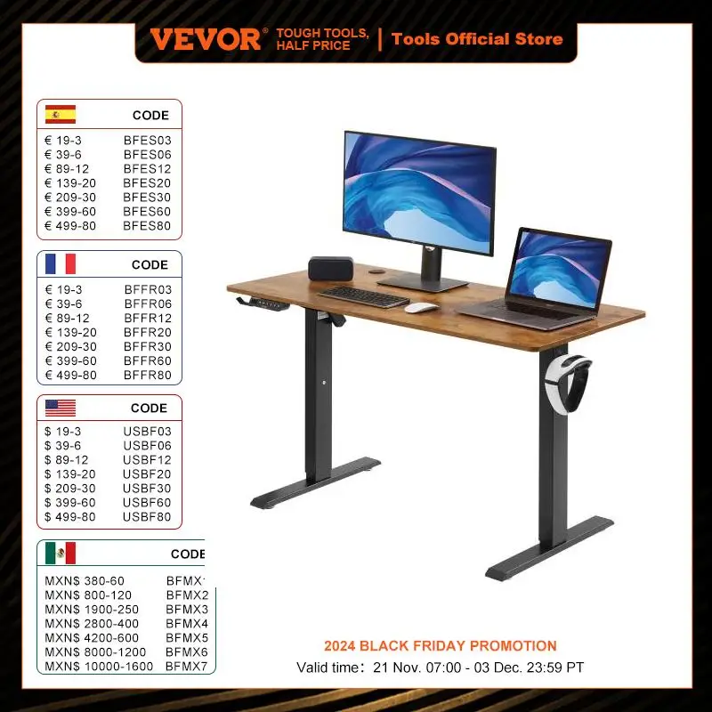 VEVOR Electric Standing Desk Height Adjustable Standing Desk W/ Dual Protecting System High Load Capacity Table for Home Office