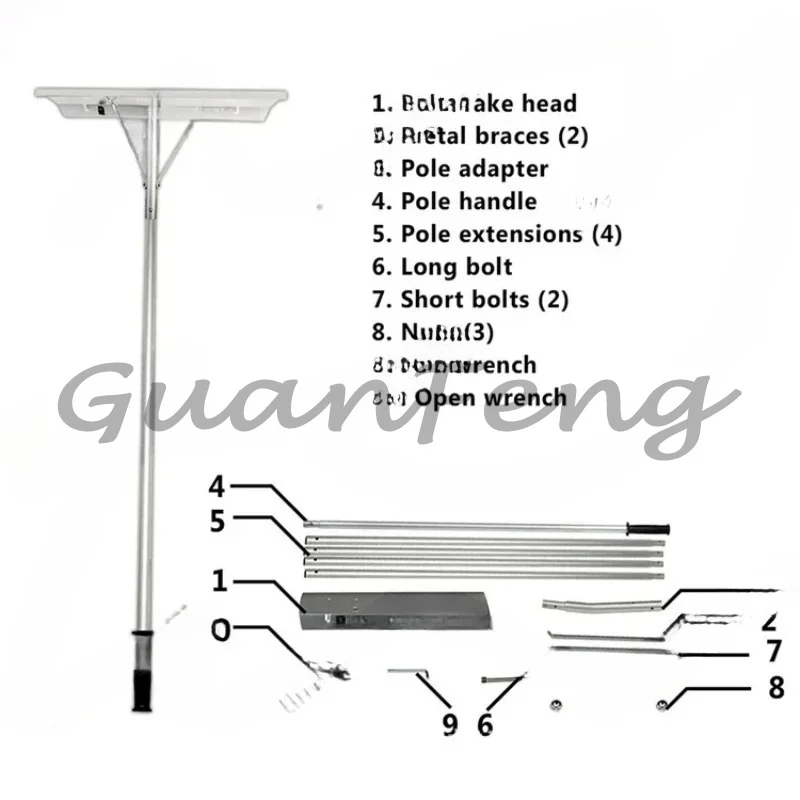 Aluminum alloy two-wheel snow plowing machine, roof snow rake, retractable detachable tool