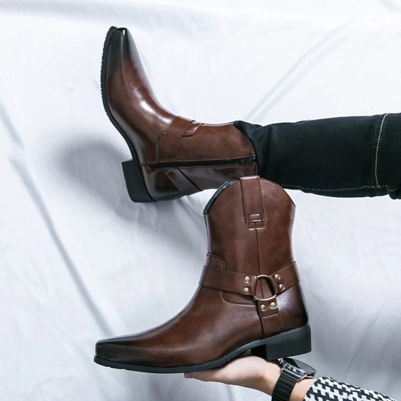 2025 г., хит продаж, ботинки челси в британском стиле, мужские деловые полусапожки с острым носком, роскошные мужские модельные туфли для банкетов