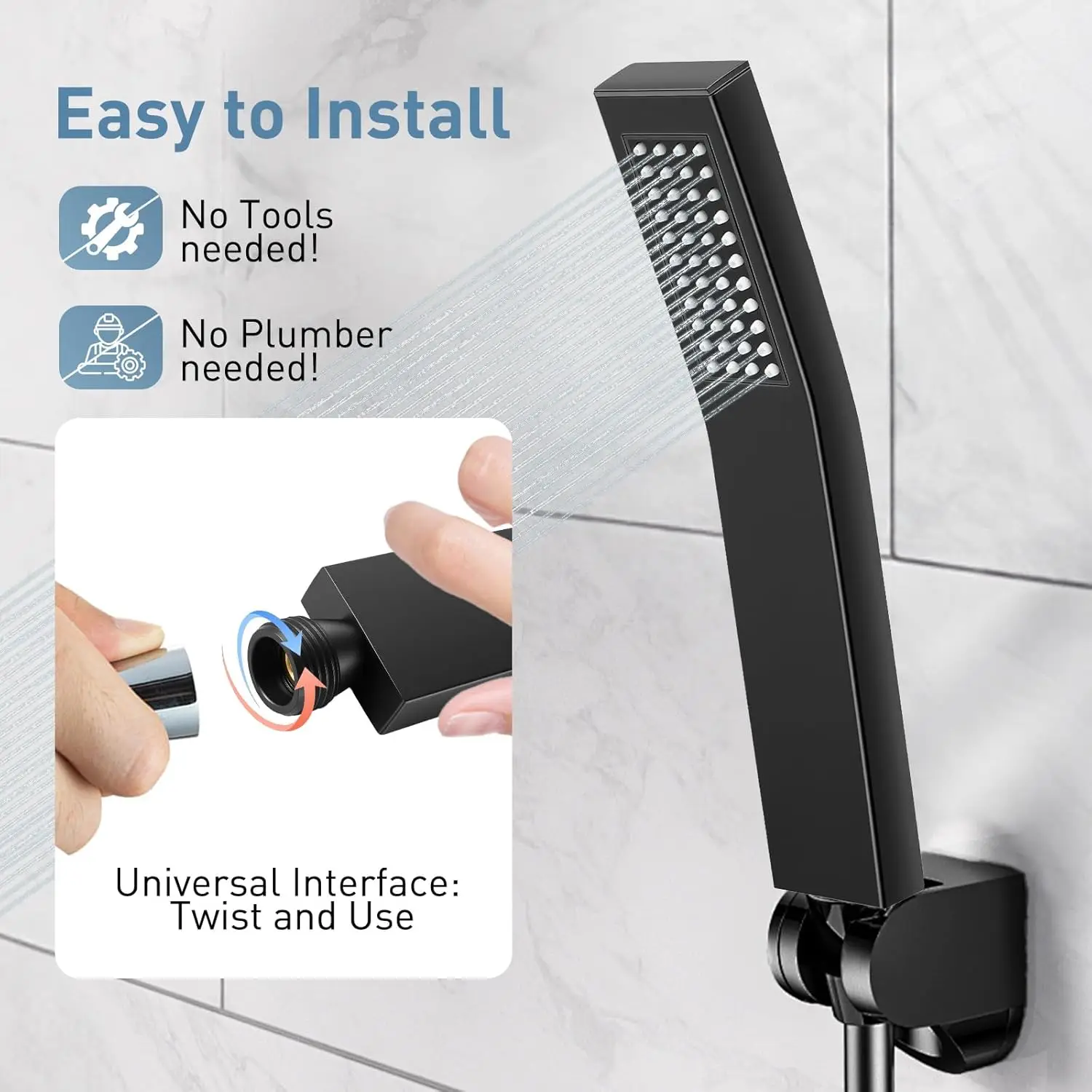 Bathroom High Pressure Hand Shower Head 304 Stainless Steel Handhelf Shower Head Water Saving Easy Install Accessories