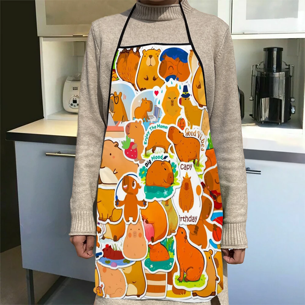 Capybara Pattern Cartoon Apron Women Men Unisex Cooking Kitchen Tablier Cuisine Chef Gardening WJY11.22