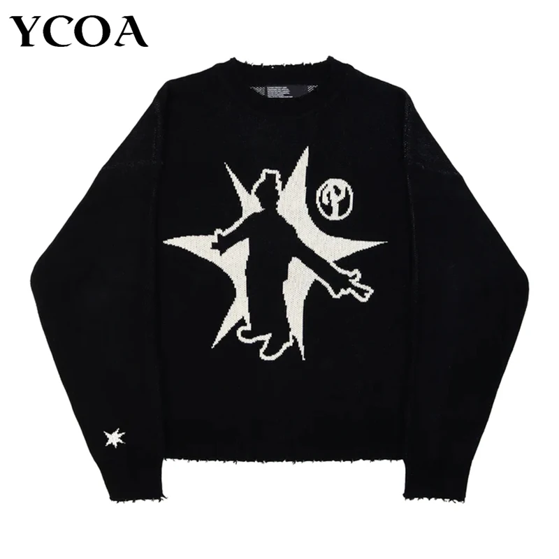 Men\'s Winter Sweater Pullovers Knit Long Sleeve Tops Hip Hop Graphic Korean Fashion Harajuku Jumper Goth Y2k Streetwear Clothing