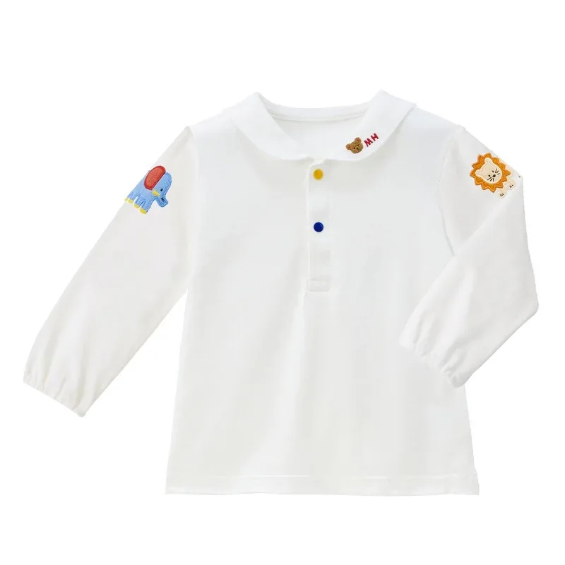 Kids Long Sleeved Shirts Sailor Collar Shirt Cute Bear Color Letter  Boy  Blouse Inner Wear Boys Short Sleeve Tops