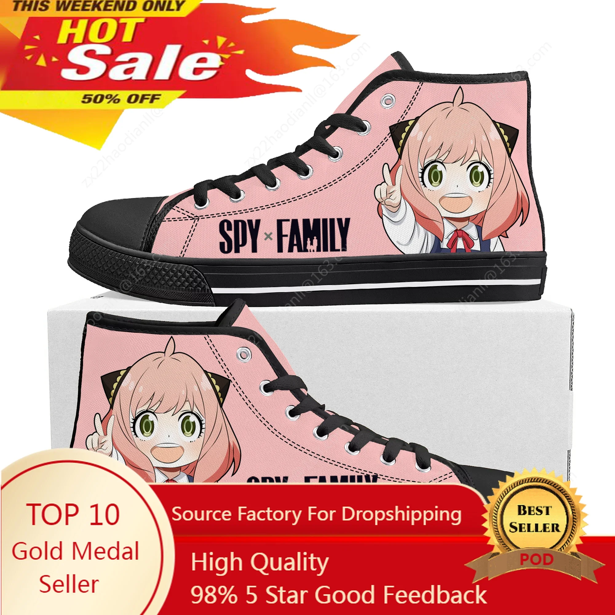 

Spy X Family Anya Forger High Top Sneakers High Quality Mens Womens Teenager Canvas Sneaker Casual Couple Shoes Custom Shoe
