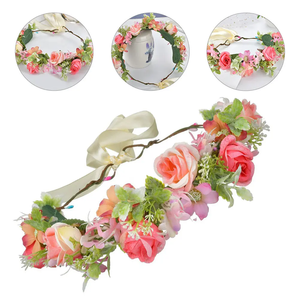 

Flower Crown Simulation Flowers Headband Wedding Holiday Party Floral Headdress for Women Girls Bridal Headpiece Hair Accessory