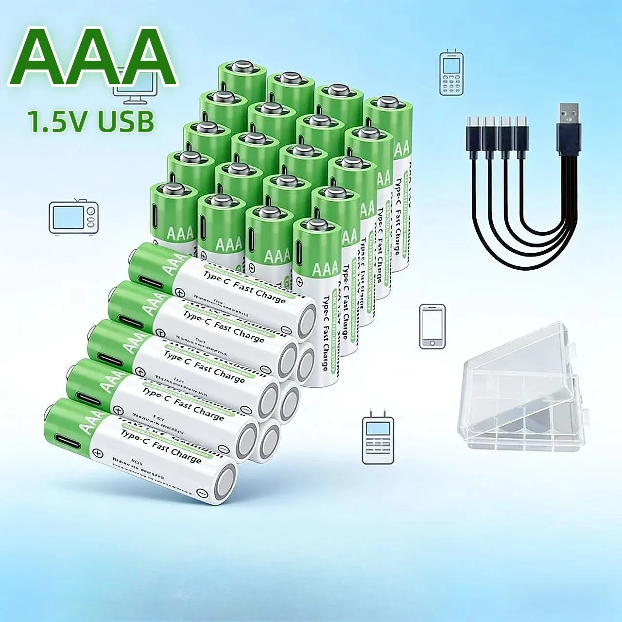

3000mAh AAA Li-ion Brand New Rechargeable Batteries Type-C Lithium-ion 1.5V AAA Rechargeable Battery+Storage Box and Data Cable