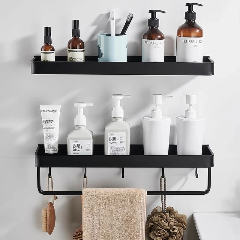 No Drill Bathroom Shelf Shelves Towel rack Shampoo Shower Storage Rack Holder Toilet Kitchen Organizer Bathroom Accessories