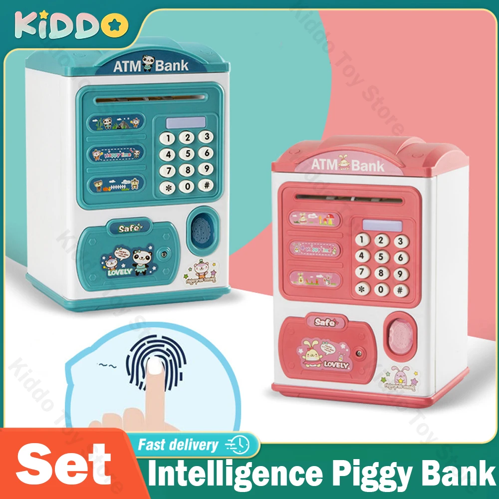 

Intelligence Piggy Bank Cash Box Money Fingerprint ATM Machine For Children Digital Coins Cash Saving Safe Deposit Toy Kids Gift