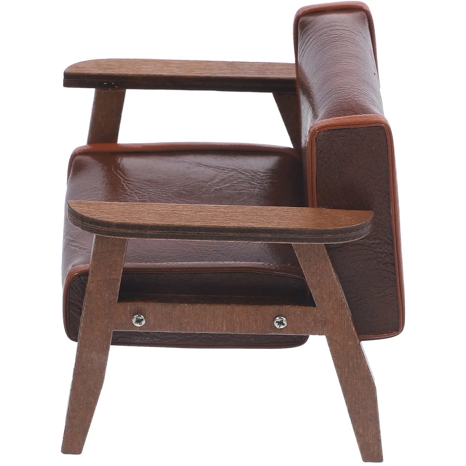 

Miniature PU Wooden Sofa Chair Vintage Tiny Furniture Mini House Decoration Miniature Armchair for Scene