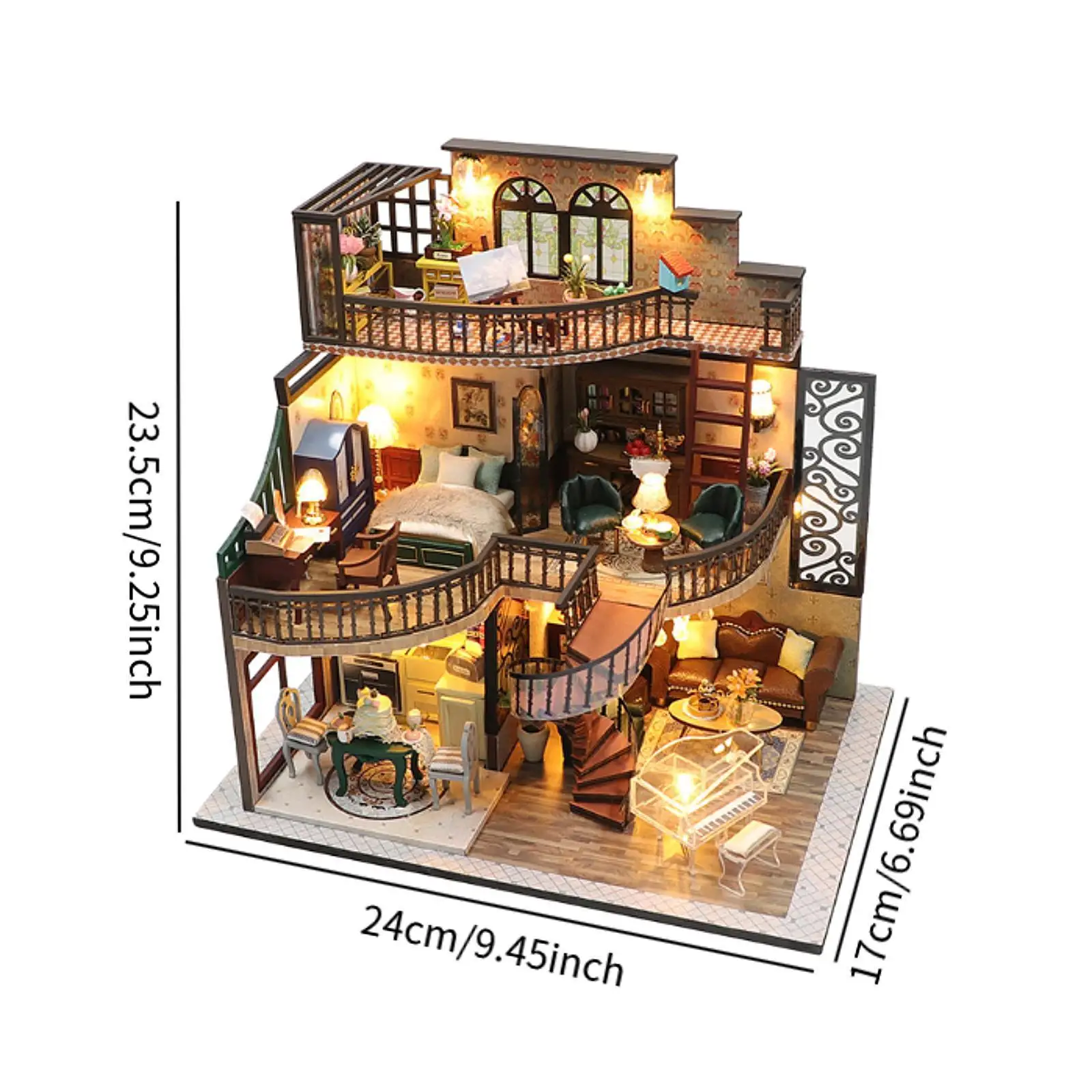 ชุดบ้านตุ๊กตาพร้อมเฟอร์นิเจอร์และโมเดลสถาปัตยกรรมทำมือแบบเบา