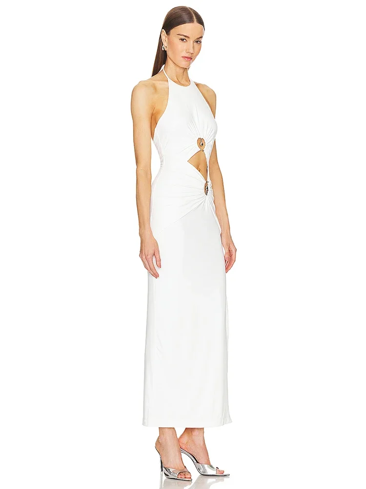 Robe de Soirée Sexy à Lacets pour Femme, Tenue Blanche, Dos aux, Slim, Maxi, pour Boîte de Nuit