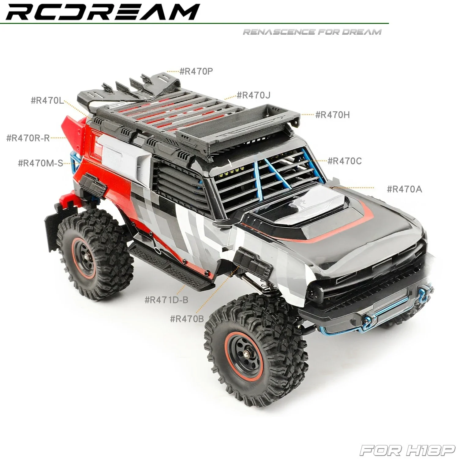 MJX H18P 1/18 RC Vehicle Parts -  Luggage Rack Armor Grille Rear Wing and Mudguard Rescue Board Modification Accessories