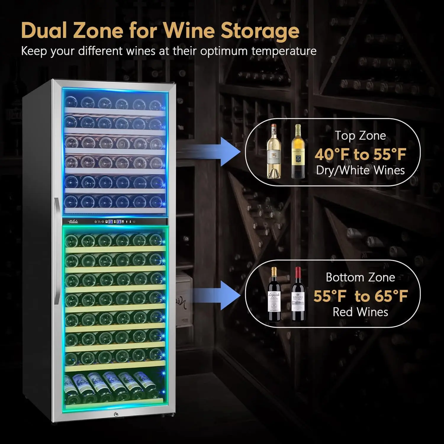 24    Fridge Dual Zone, Professional Large Capacity High Wine Refrigerator with Powerful Compressor, Quiet