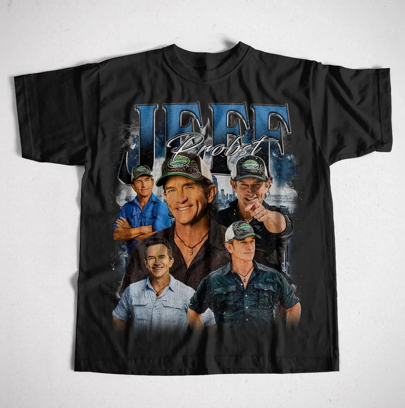 قميص Jeff Probst الكلاسيكي المحدود قميص Jeff Probst مقدم تحية قميص تلفزيوني مقدم تي شيرت Jeff Probst Survivor 90s