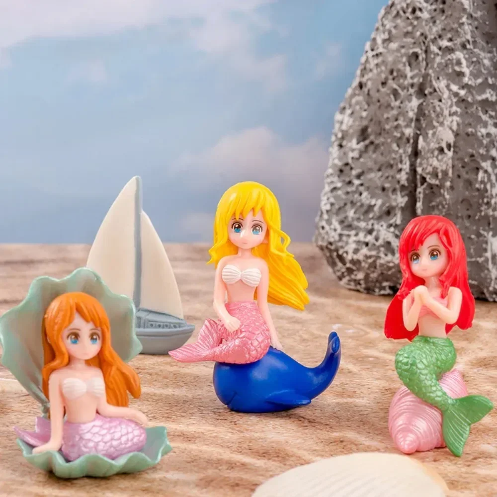 Mini Cute Shell Mermaid Small Statue Whale Tail Dolphin Castle Model Ornament Crafts Baby Ocean Animals Toy Bath Toy Kids Gifts