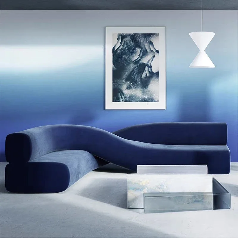 Corner long irregular twist clothing store sofa against the wall