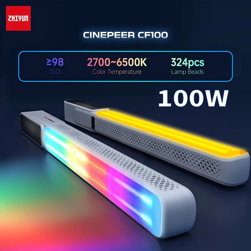 ZHIYUN CINEPEER CF100 100W LED RGB Video Light Tube Stick Handheld 2700K-6500K Photography Lamp CRI 96+ TLCI 98+,Length 19.8