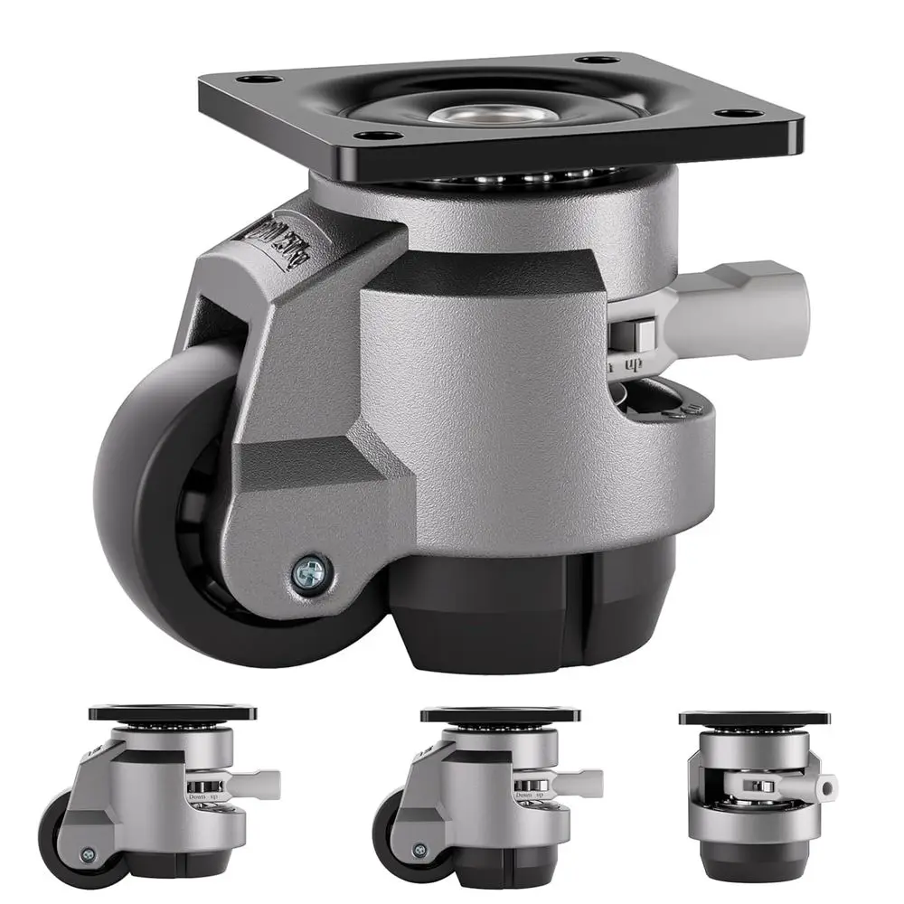 

2 Heavy-Duty Leveling Casters Set of 4 with Ratchet Handle, 2200 lbs Capacity, Height-Adjustable for Workbenches