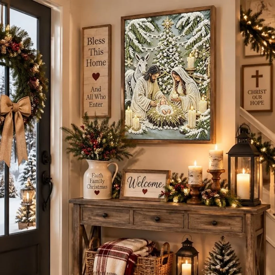 Christmas Nativity Scene Painting Round Round Drill Painting Handmade Painting Kit American For Indoor Space Living Room Bedroom