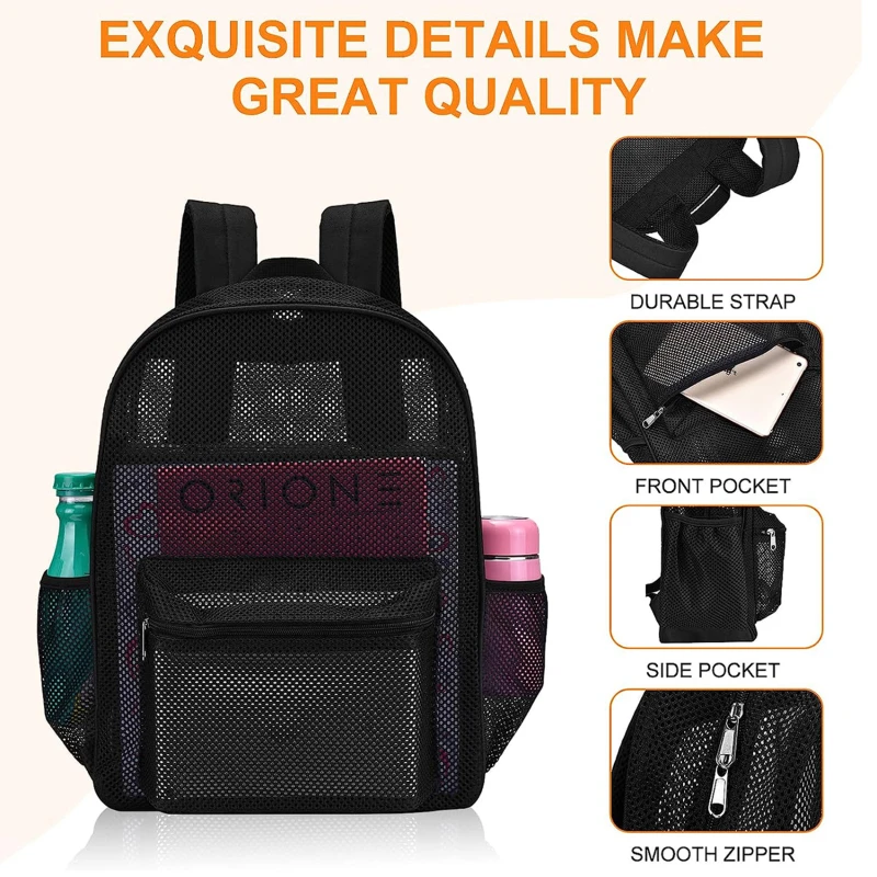 Fashion Women Transparent Backpacks Mesh Backpack for Boys and Girls Light Weight Rucksack Travel Black Student Bag