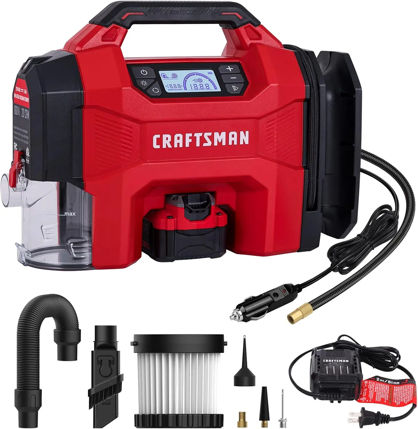 3-in-1 Cordless Tire Inflator with 160 PSI, Car Vacuum & LED Light for Vehicles and Sports Gear