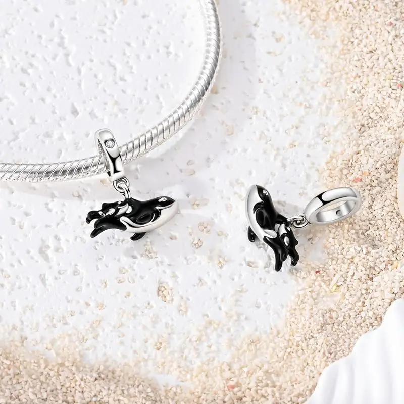 Whale Shark & Orca Killer Whale 925 Sterling Silver Dolphin Dangle Charms Fit Original Bracelet Beads Women Jewelry DIY Gift - view 3